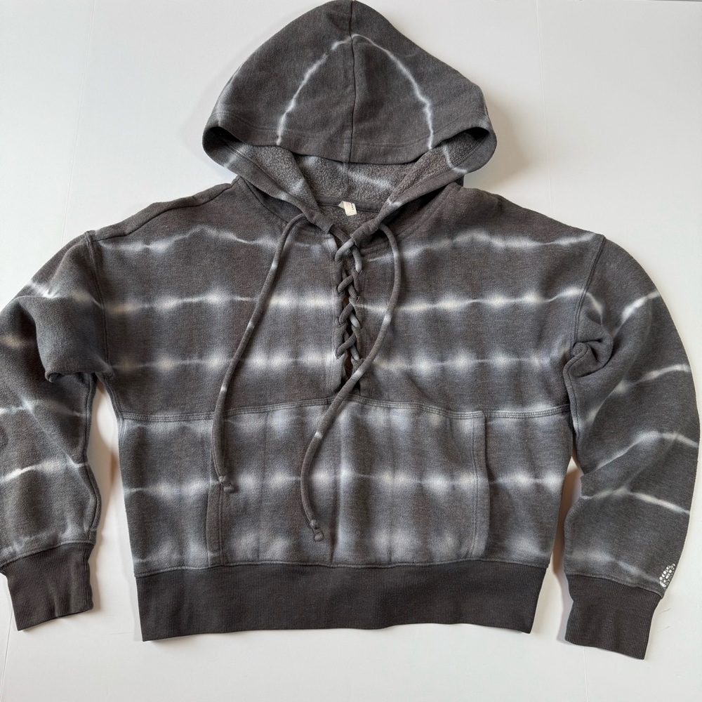 FP Movement by Free People Believer Tie-Dye Lace Up Cropped Hoodie Charcoal XS